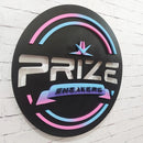 LOGO CON BASE Y ESCRITA EN VOLUMETRIA 3 colores